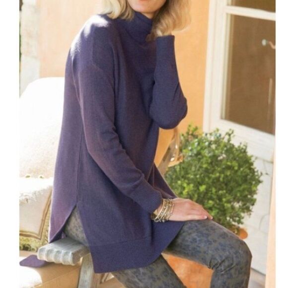 Soft Surroundings Metro Turtleneck Tunic Cashmere Wool Blend Sweater XS Purple - Picture 1 of 5